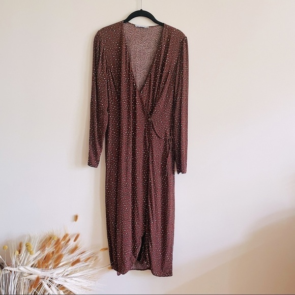 LEFTIES Brown Leopard Print Wrap Midi Dress - Picture 1 of 11